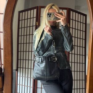 Coach Black Leather Shoulder Bag with Silver Hardware